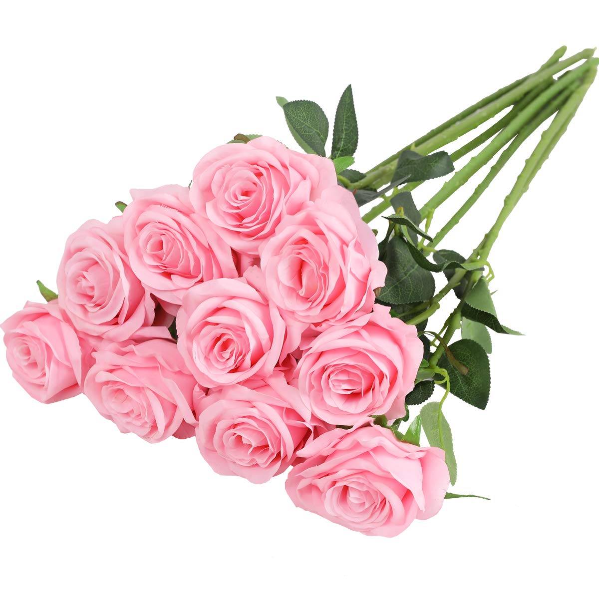 Nubry Artificial Silk Rose Flower Single Stem Lifelike Fake Rose for Wedding Bouquet Floral Arrangements Home Party Centerpiece Decoration, 10pcs (Pink)