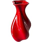 Red Ceramic Vase for Modern Home Decor - Unique Wavy Shape Decorative Vase for Living Room, Bedroom - Ideal Gift for Women, Valentine's Day, Housewarming (ChifonCyan 7.87 Inches)