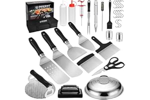 DY DECENT FAMILY 30pcs Griddle Accessories Kit for Blackstone Professional Flat Top Grill Tools, BBQ Spatula Gift Set with Basting Cover, Burger Press, Meat Injector, Thermometer, Tongs for Camping Backyard Teppanyaki