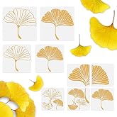 9Pcs Ginkgo Leaf Wall Stencil Templates Reusable Plastic Large Medium Small Botanical Leaf Stencils for Painting on Wood Wall Floor Tile Fabric Glass Furniture DIY Home Decor Template