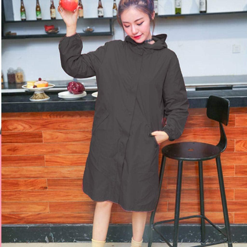 Bove Korean Zipper Windbreaker Adult Gown Apron, Ms Long Sleeve Waterproof Oil-Proof Kitchen Hooded Work Clothes-Black-M