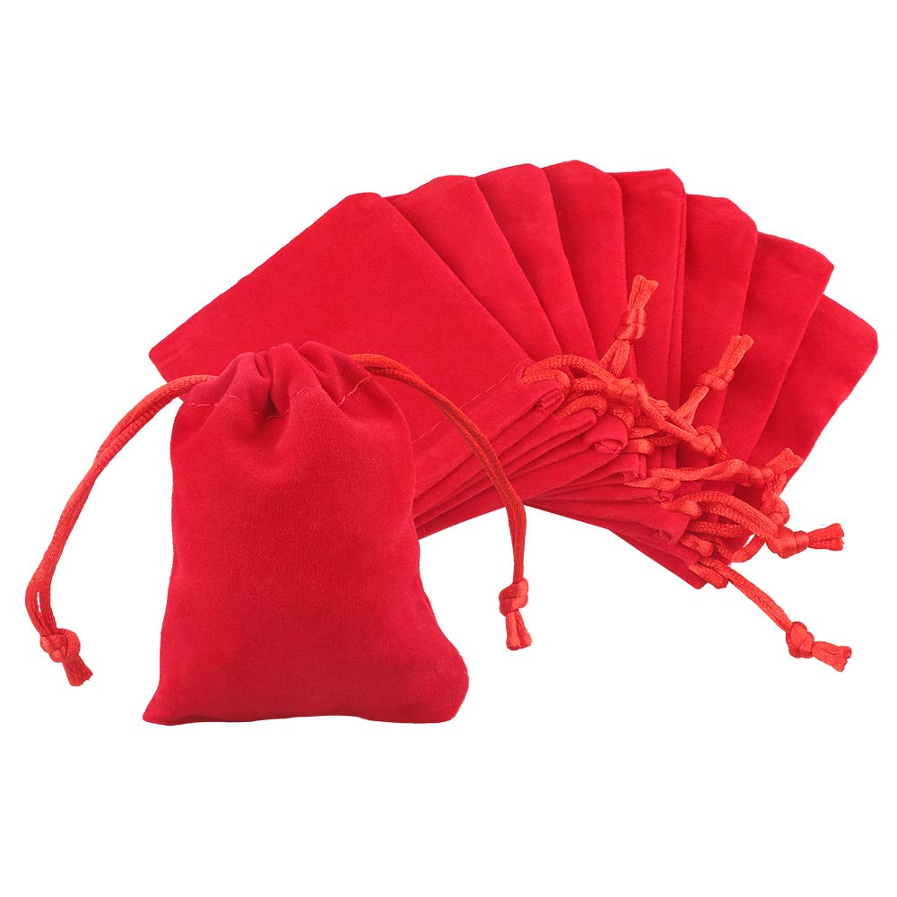 G2PLUS Red Velvet Jewellery Pouches, 7x9CM Velvet Drawstring Bags for Jewellery, 20PCS Small Soft Gift Bags with Drawstrings for Wedding, Party, Valentine's Day, Anniversary