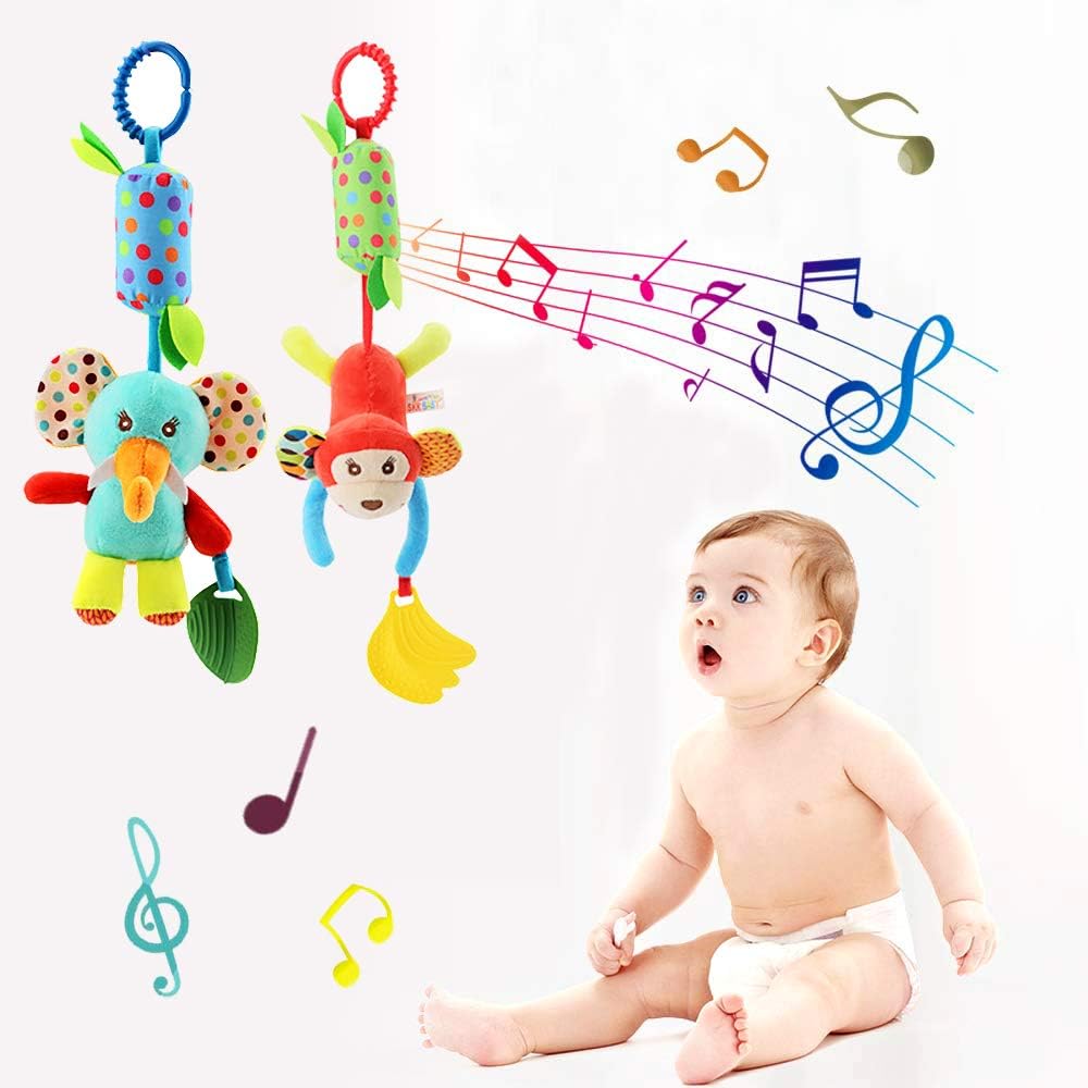Baby Hanging Rattles Toys, Newborn Crib Toys Car Seat Stroller Toys for Infant, Colorful Animal Bell Soft Baby Sensory Rattles Toys with Teether for Babies Boys and Girls 3 6 9 to 12 Months(4 Pack): Toys & Games