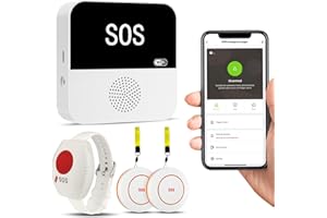 PILSAMAS WiFi Caregiver Pager Wireless Call Button with App Alert, Life Alert Systems for Seniors No Monthly Fee- 2 Caregiver Call Button + 1 Wristband Panic Button, Alert Button for Seniors at Home