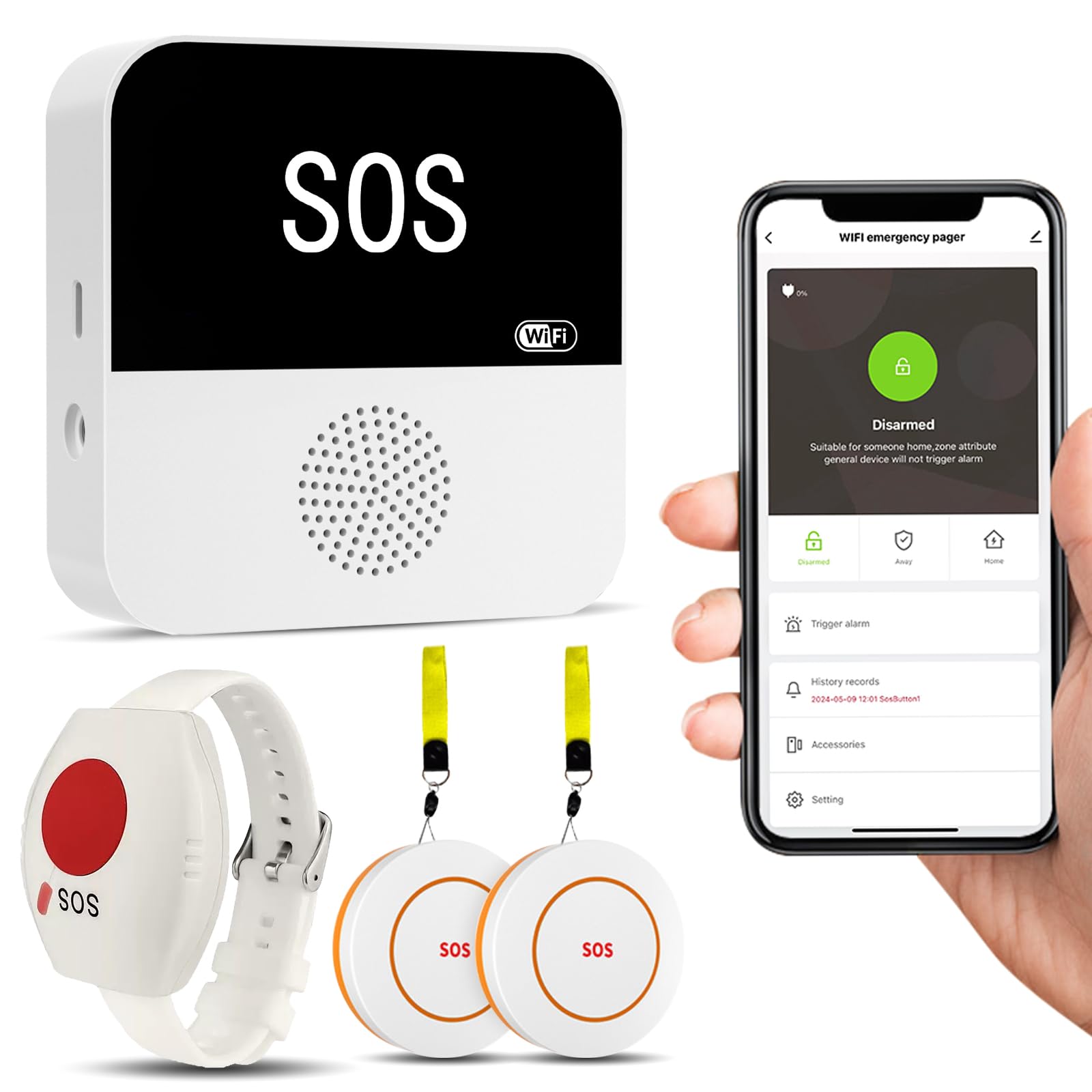 Photo 1 of PILSAMAS WiFi Caregiver Pager Wireless Call Button with App Alert, Life Alert Systems for Seniors No Monthly Fee- 2 Caregiver Call Button + 1 Wristband Panic Button, Alert Button for Seniors at HomeLPNPMEX7935132
