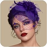 Masedy Fascinators Hats for Women Tea Party Hat Feather Mesh Headband Vintage Lace Cocktail Headwear Veil Hair Clip Church