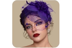 Masedy Fascinators Hats for Women Tea Party Hat Feather Mesh Headband Vintage Lace Cocktail Headwear Veil Hair Clip Church