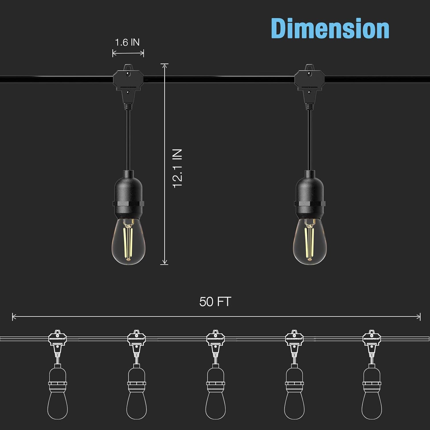 GOODSMANN LED Outdoor Low Voltage String Lights 12V 10PCS Bulbs Hanging Landscape Lighting, 50 FT Light String Weatherproof Decorative Lights Need Work with Low Voltage Transformer 9132-82601-10A : Garden & Outdoor