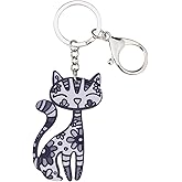 BONSNY Acrylic Cat Key Chains For Women Car Purse Bag Rings Pendant Girl Gift Charms