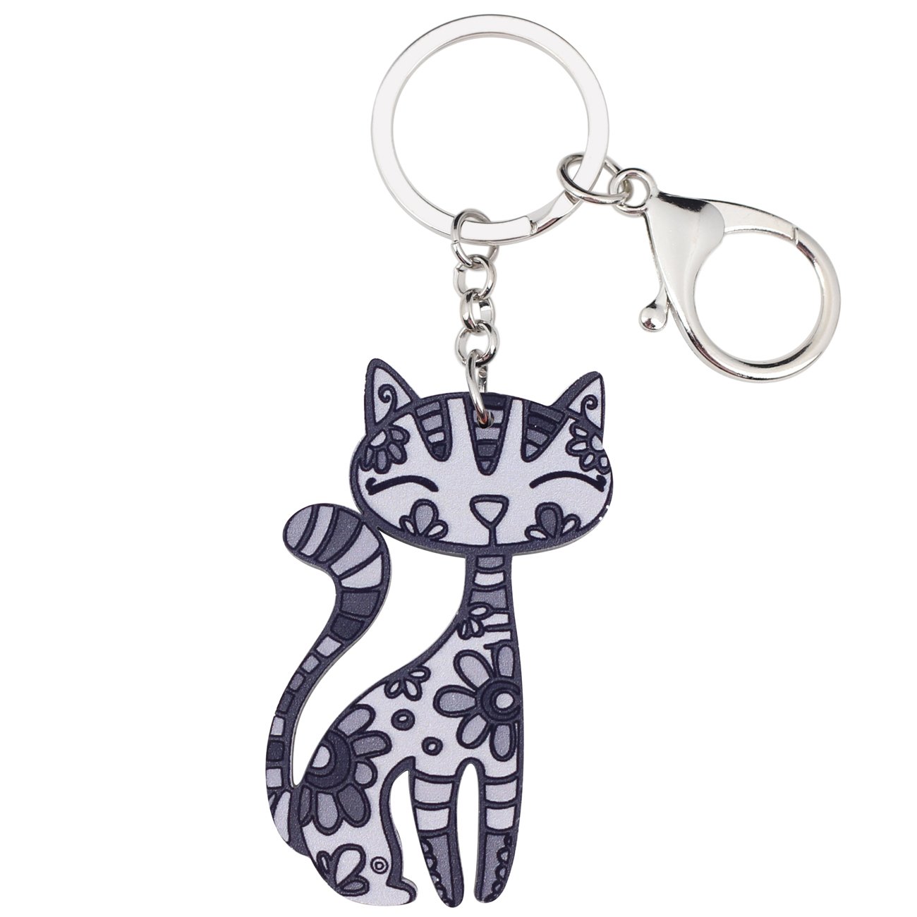 BONSNY Acrylic Cat Key Chains For Women Car Purse Bag Rings Pendant Girl Gift Charms (Gray)