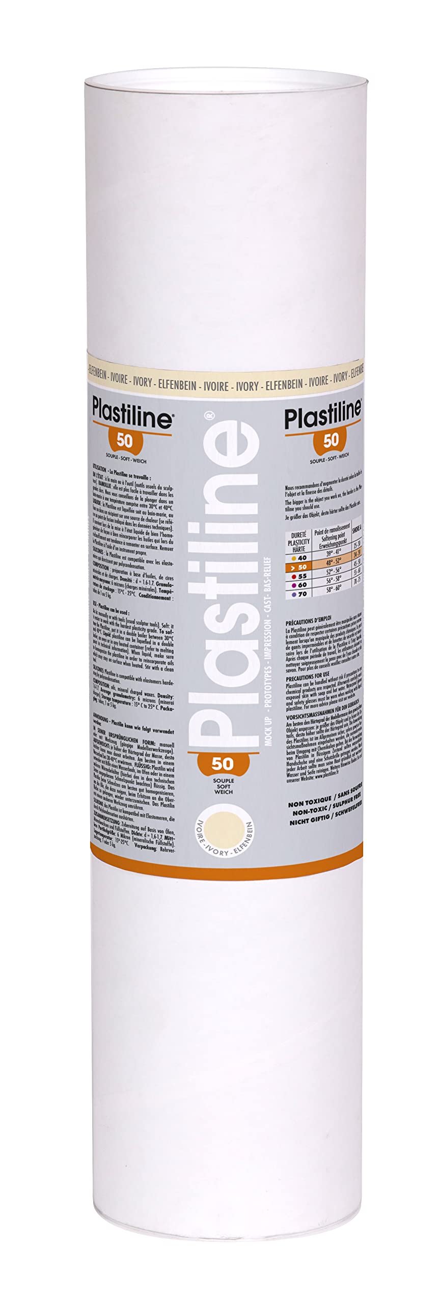 Plastiline 5150T - Plastiline tube - Modelling Paste, High Precision - Modelling, Sculpting, Moulding - Hardness 50 (soft) - 5 kg - Ivory shade. Made in France