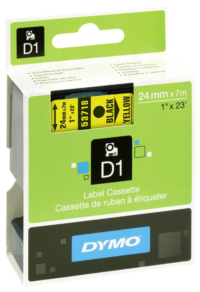 DYMO D1 53718 Beschriftungsband / 24 mm / Druck schwarz / Band gelb