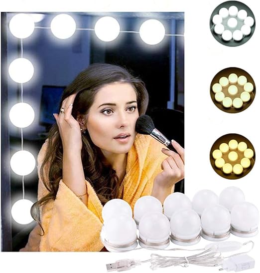 Digyssal 10 Hollywood Licht Set Led Dimmbar Lampe Fur Spiegel Kosmetik Badezimmer 3 Farben 10 Helligkeitsstufen Mit Adapter Spiegel Nicht Enthalten Amazon De Beleuchtung