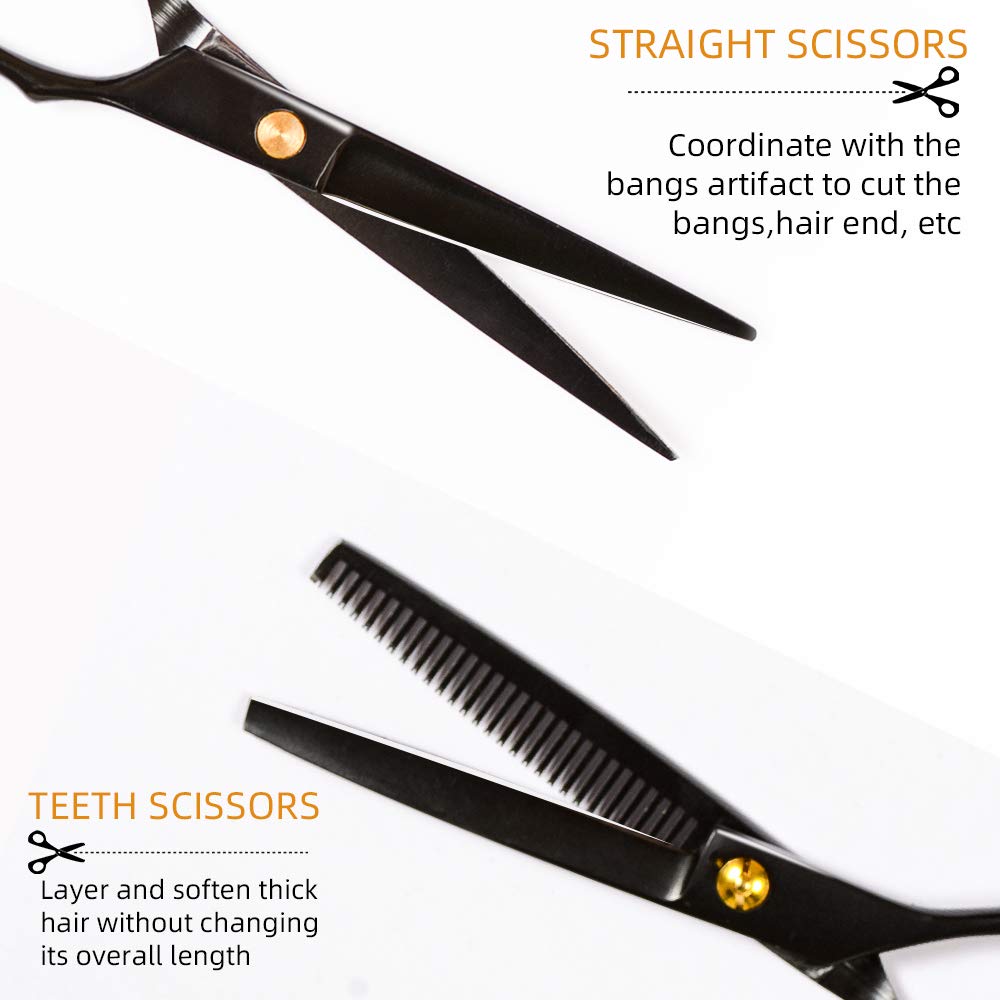 Hair Cutting Scissors Set 10 Pcs Hairdressing Scissors Kit Thinning Shears Clips Cape, Professional Barber Salon Home Shear Kit with Fine Adjustment Tension Screw Japanese Stainless Steel : Beauty