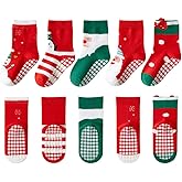 WATOCHE Kids Christmas Socks Toddler Nonslip Grip Christmas Xmas Socks for Baby Holiday Winter Warm for Boys/Girls