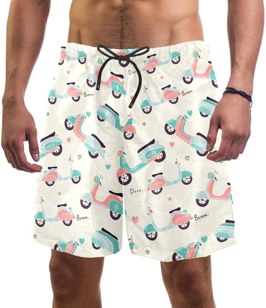 Hand Drawn Motorcycle Swim Shorts for Men Swim Trunks Men’s Bathing