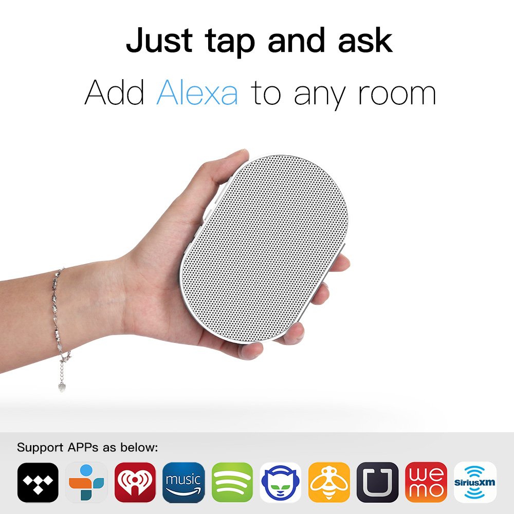 Wireless Speakers, GGMM WiFi Bluetooth Speakers with Alexa Built-in, Press-Activated App Talking Voice Control, Palm Size Indoor AirPlay Spotify Multi Room Smart Speaker 10W, E2 White