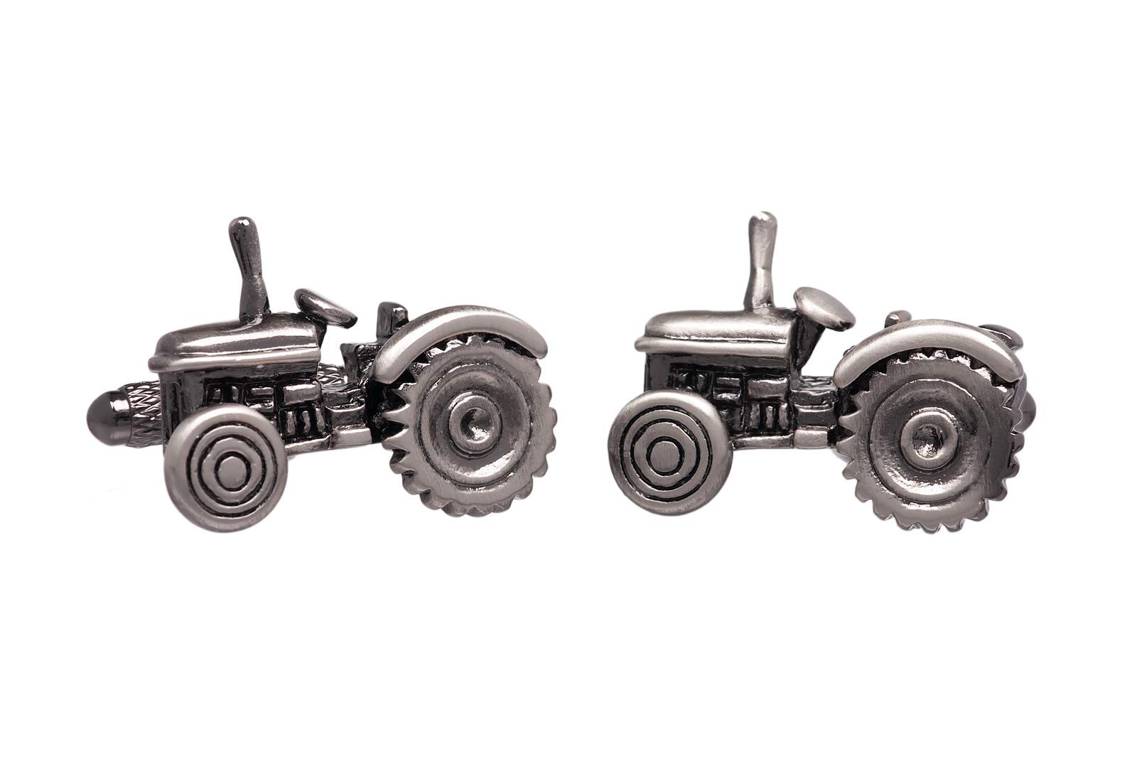 Burnished Silver Farm Tractor Cufflinks Presented in Onyx Art London Cufflink Gift Box - Farming Tractor Cufflinks for Men Available also in Green Blue Silver and Red (Burnished Silver)