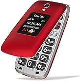 Easyfone Prime-A1 Pro Unlocked 4G Flip Cell Phone for Seniors, Easy-to-Use Big Button Clear Sound Big Battery Flip Phone with SOS Button &amp; Charging Dock (Red)