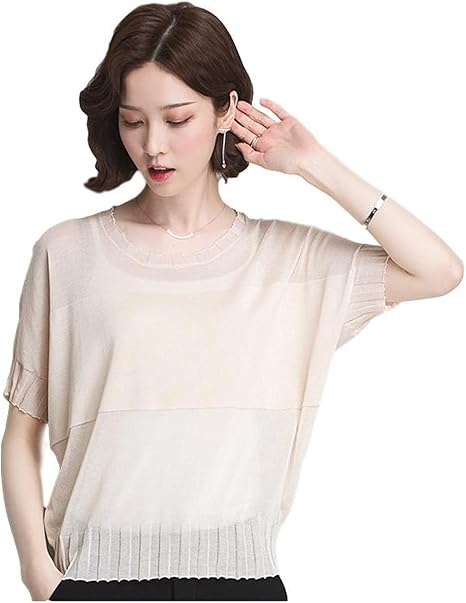 Amazon レディース サマーニット シャツ ブラウス ドルマンスリーブ Ol 通勤 オフィス カジュアル 体型カバー 着痩せ Xl アプリコット セーター 通販