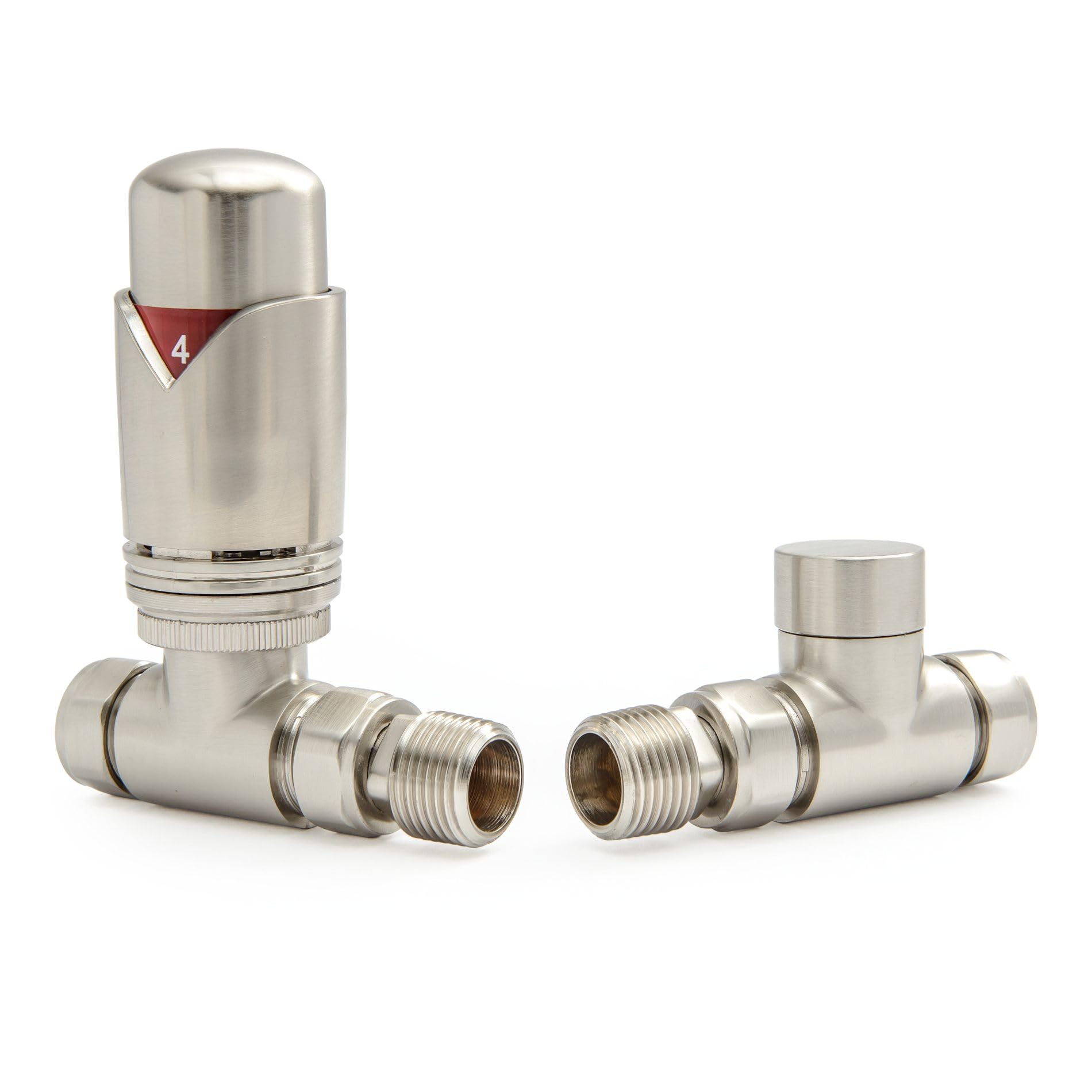 Hot Flow Satin Nickel Marella 3 Modern Thermostatic Radiator Valve Straight TRV. Includes Straight TRV Body, Wheel Head & Lock Shield for Quick & Easy Temperature Control. — image 1