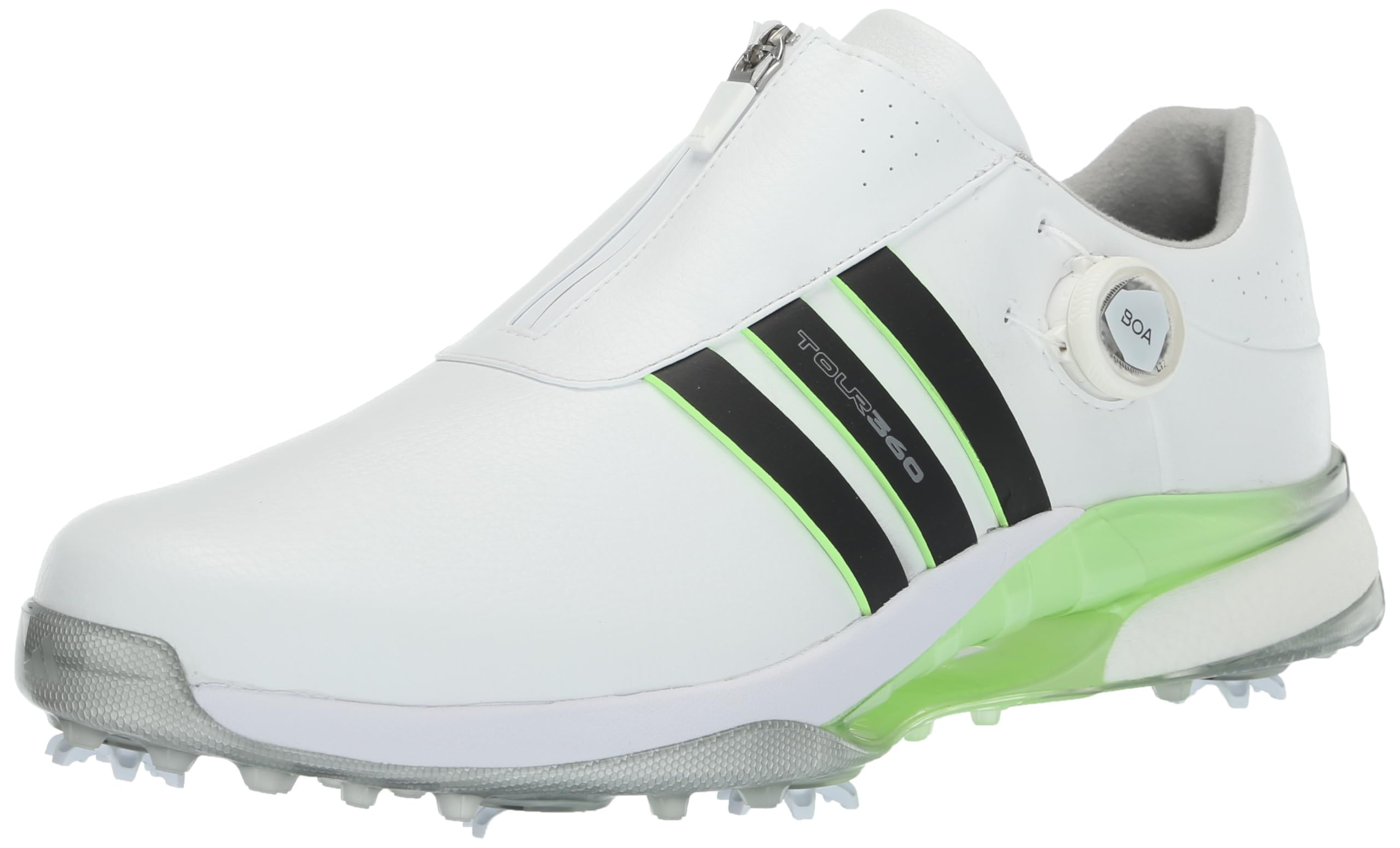 adidas Men’s Tour360 24 BOA Golf Shoes, Footwear White/Core Black/Green Spark, 8
