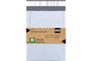 Sales4Less #000 Poly Bubble Mailers 4X8 Inches Shipping Padded Envelopes Self Seal Waterproof Cushioned Mailer 50 Pack