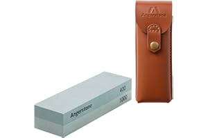 Angerstone Portable Whetstone Knife Sharpening Stone - Outdoor Hunting Knife Sharpener Stone Kit Dual Grit 400/1000 - Pocket Sharpening Stones for Knives with Cowhide Pouch for Bushcraft Camping Field