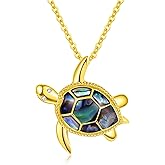 PRAYMOS Sea Turtle Necklace for Women 925 Sterling Silver Abalone Shell Turtle Jewelry Birthday Stocking Stuffers for Her