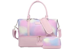 Sucipi Women's Pink Tie-dye Weekender Bag with Shoe Compartment, Overnight Travel Duffel for Hospital, Daily Use, Carry-on, Includes Toiletry Bag