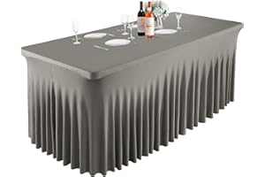PARTISKY Grey Table Skirts for Rectangle Tables 4ft Spandex Table Covers 4ft Table Cloth Rectangle Tables Grey Stretchable Table Clothes for 4 Foot Rectangle Folding Tables