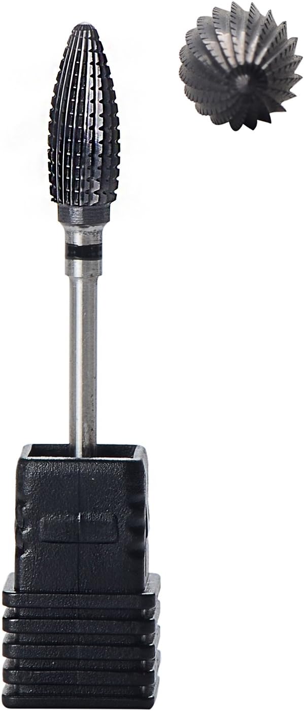 SpeTool Professional Carbide Nail Drill Bit Flame Shape Gel Cleaning Salon Machine, Black Titanium Coated, 6x14.5mm