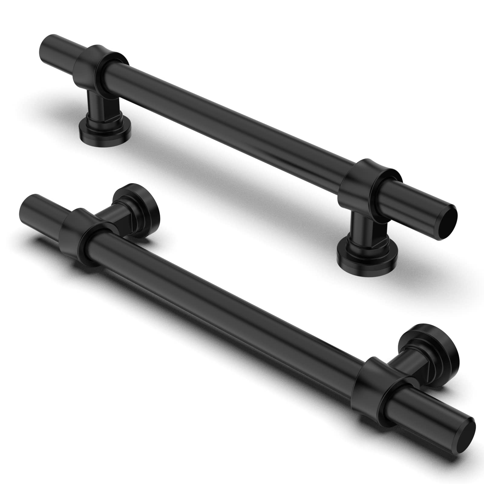 FURNIWARE Pack of 5 Cabinet Handles, Hardware Drawer Pulls Kitchen Cabinet Door Handles Pull for Kitchen Dresser Drawer Bathroom, Matt Black,128mm(5 Inch) Hole Center
