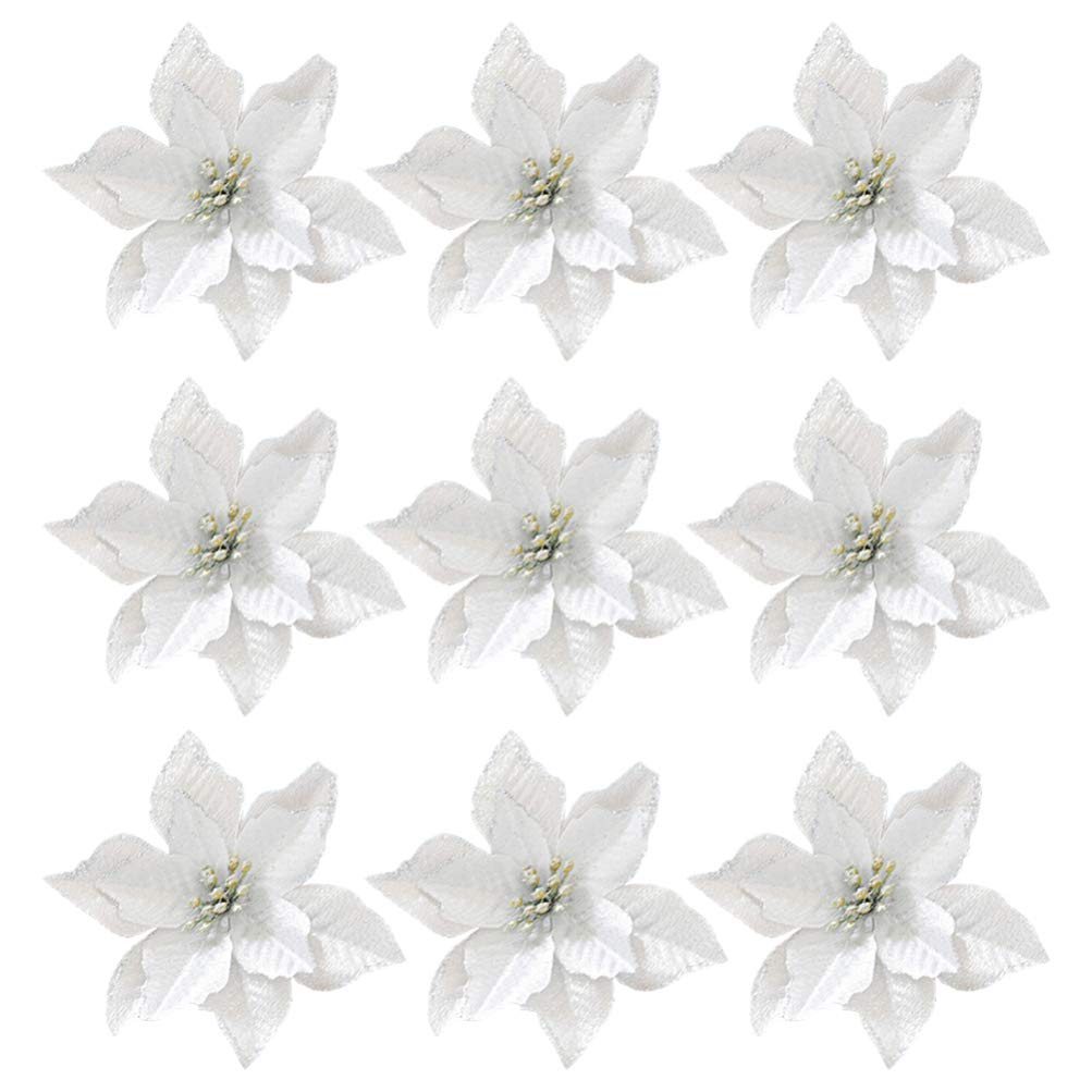 NUOBESTY 36pcs Christmas Poinsettia Flowers Artificial Glitter Flower Christmas Xmas Tree Ornaments for Home Bar Shop Decorations