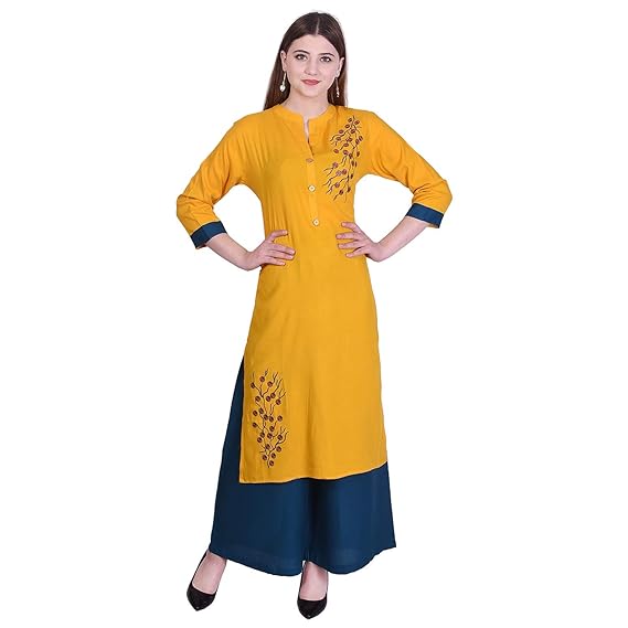 Women's Rayon Embroidered Straight Kurti with Palazzo for Girls and Women