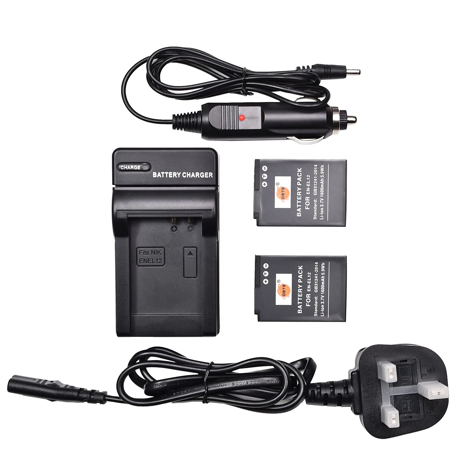 DSTE 2x EN-EL12 Rechargeable Li-ion Battery + DC03U Travel and Car Charger Compatible with Nikon Coolpix P340 S640 S800c S1000pj S1100pj S1200pj S9400 S9500 S9600 AW110 AW110s AW120s Digital Camera