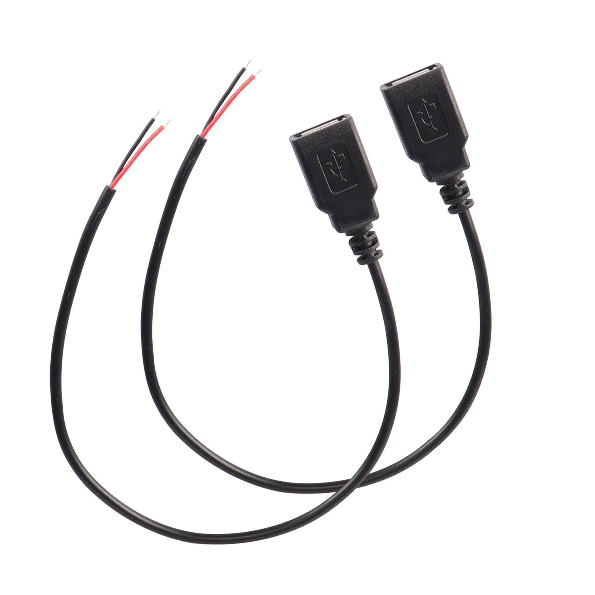 Photo 1 of XMSJSIY USB 2.0 Female Pigtail Cable Extension Power Cable 22AWG 5V 3A USB A Socket to 2 Pin Bare Wire Open End Connector for DIY-2 Pcs (0.3M) PLS Test The Neg and Pos Before use