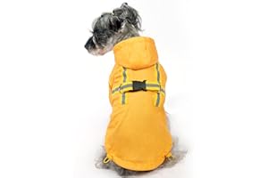 PUPTECK Dog Raincoat with Hood & Harness Built-in for Small Medium Dogs, Waterproof Dog Rain Jacket Slicker Poncho Reflective