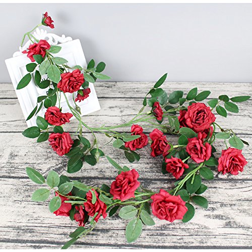 AmyHomie 3 Pack Artificial Rose Garlands,Silk Fake Rose Vine Flowers Plants for Home Hotel Office Wedding Party Garden Craft Art Decor(big flowers) (red)