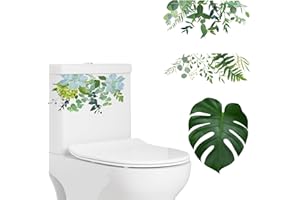 Green Plant Toilet Decals - Toilet Seat & Lid Stickers, Cistern Wall Decals, Bolt Covers (4)