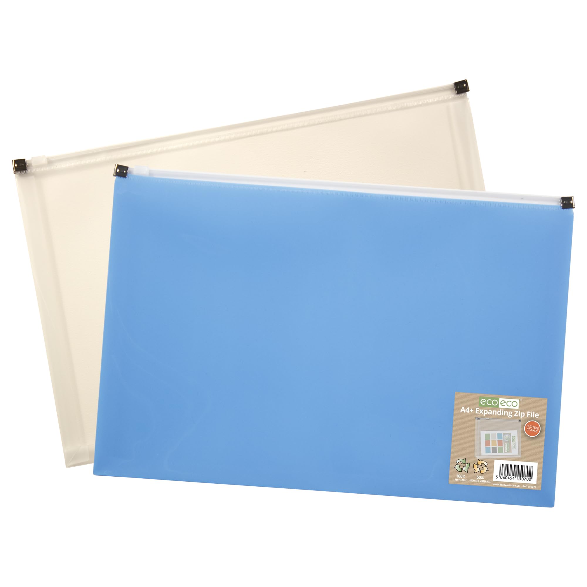 eco-eco A4+ 50% Recycled Expanding Zipper File Wallet (Pack of 12),eco070x12