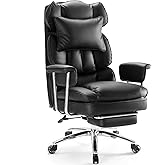 Sweetcrispy Executive Home Office Desk Chair - Ergonomic Big Tall High Back with Footrest & Lumbar Support, Reclining Height Adjustable, Comfy PU Leather Computer Gaming with Swivel Wheels, Black