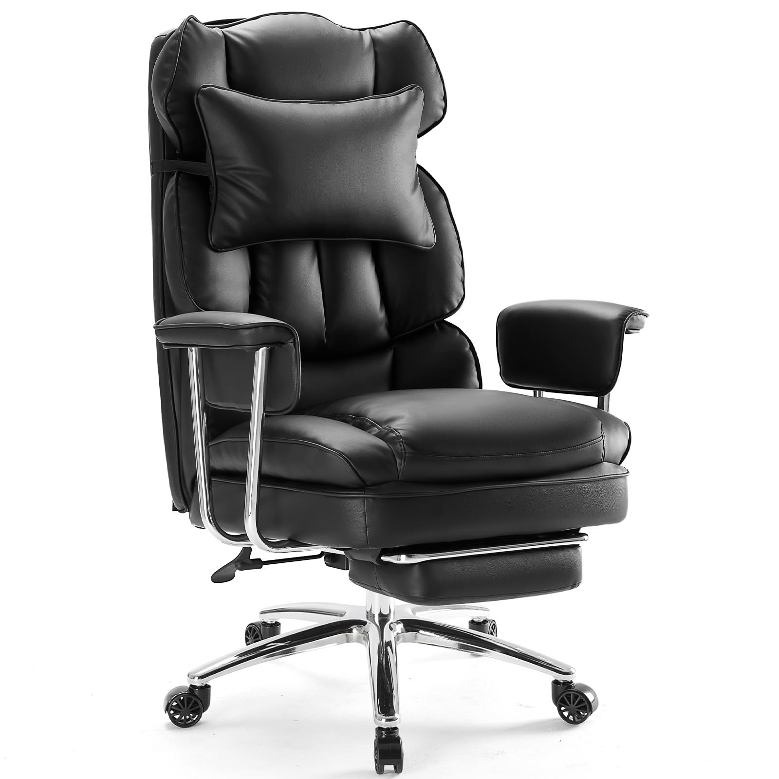 Photo 1 of ** SOLD AS IS, NO REFUND/RETURN** SEE COMMENTS 
Sweetcrispy Executive Home Office Desk Chair - Ergonomic Big Tall High Back with Footrest & Lumbar Support, Reclining Height Adjustable, Comfy PU Leather Computer Gaming with Swivel Wheels, Black