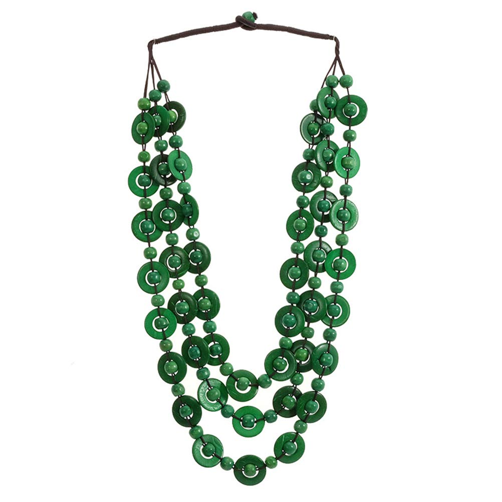 Amosfun Vintage antique woven beaded Bohemia pendent Necklace with Coconut Shell Charms for Ladies and Girls (green)