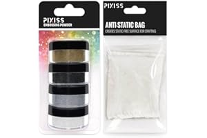 Pixiss Embossing Kit with Anti Static Bag - .15 oz Black, White, Silver, and Gold Embossing Powder Set - for Embossing, Glittering, Card Making, Scrapbooking, and Mixed Media Art