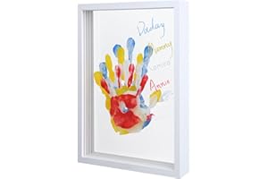 MLDWRONGYAOZ Family Handprint Frame Kit for 4 with 12 Paint Colors&12 Pens,Fun DIY Craft Art Print Handprint Keepsake, Family Gifts for Christmas Mother's Father's Day Birthday Anniversary,Grandparent (White)