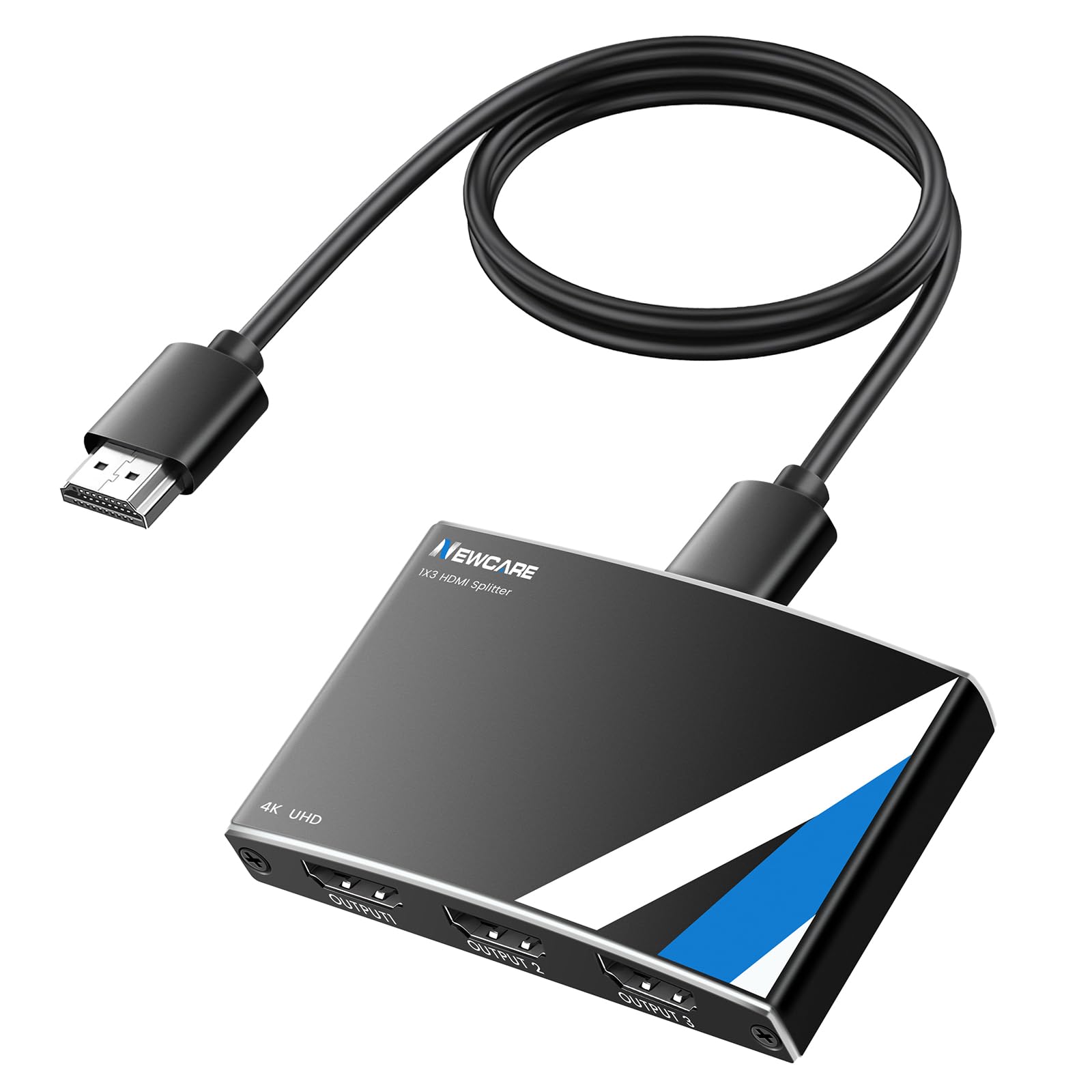 4K HDMI Splitter 1 in 3 Out with 3.9FT HDMI Cable, Aluminum 1×3 HDMI Splitter 【Just Duplicate, Not Extend】Support 4K@30HZ, 1080P, 3D, HDR, Doby-TrueHD for Xbox PS5/4 Fire Stick Roku Blu-Ray DVD