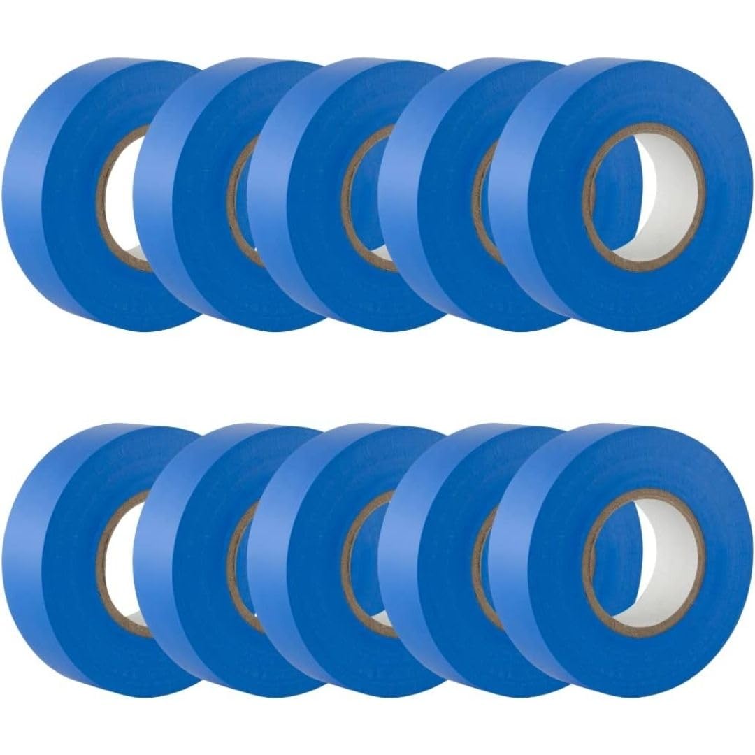 GTSE Blue Electrical Tape, 19mm x 20m, 10 Rolls of Strong Self-Adhesive PVC Insulation Tape for Insulating, Repairing and Protecting Electrical Wires