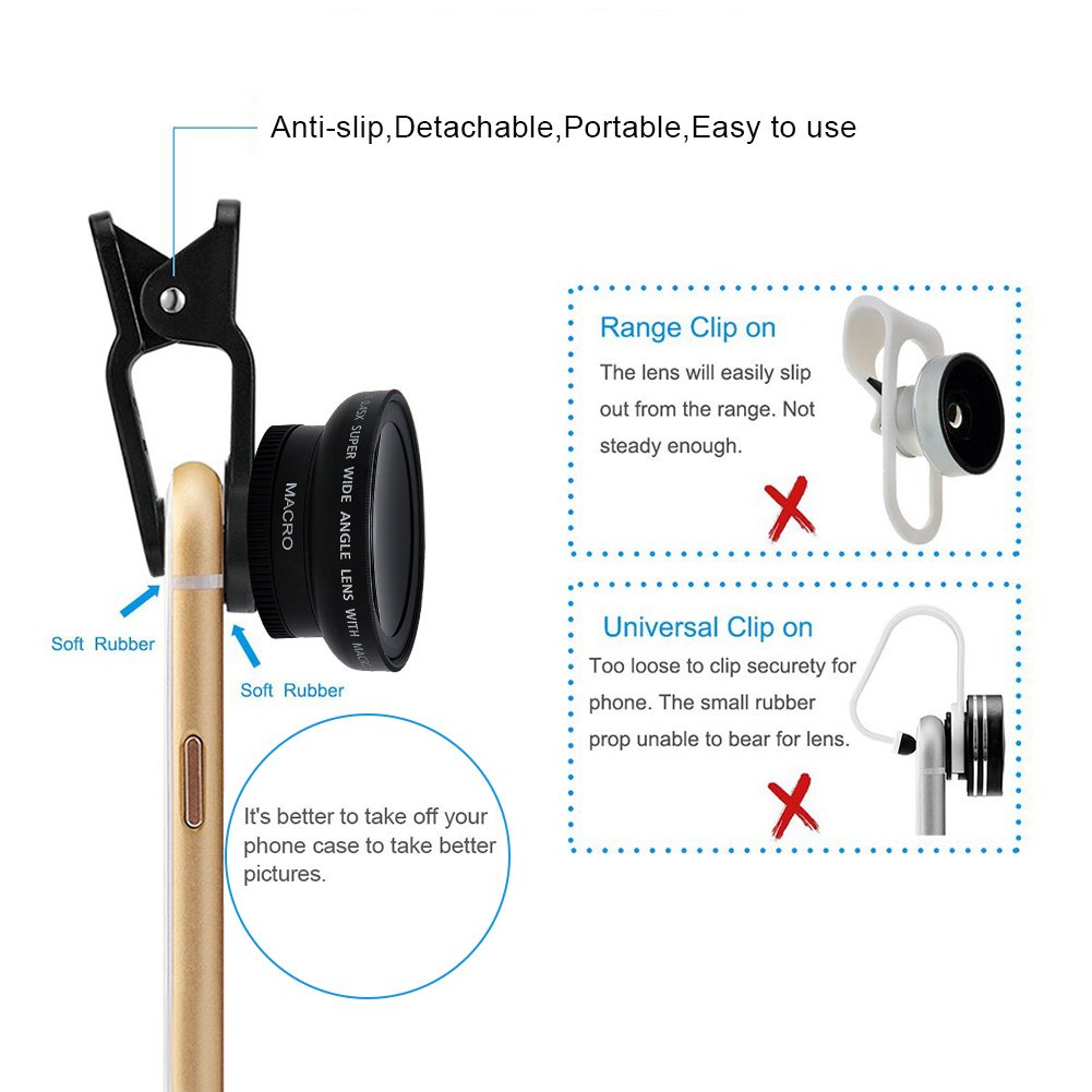 SEREE Wide Angle Macro Lens 0.45X 2-in-1 For Camcorder Camera Lens Kit Clip On Phone