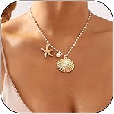 Starfish Seashell Necklace Layered Charm Necklace for Women Summer Seashell Beach Starfish Necklaces Hawaii Vacation Shell Necklaces Halloween Costume Accessories Halloween Jewelry Gifts for Women